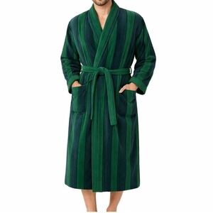 Vintage Bill Blass Robe Unisex Green Blue One Size Cotton Terry Cloth Spa 80s